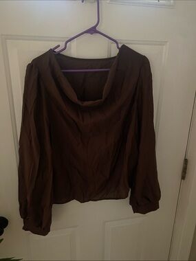 SHEIN Brown Draped Neck Long Sleeve Blouse